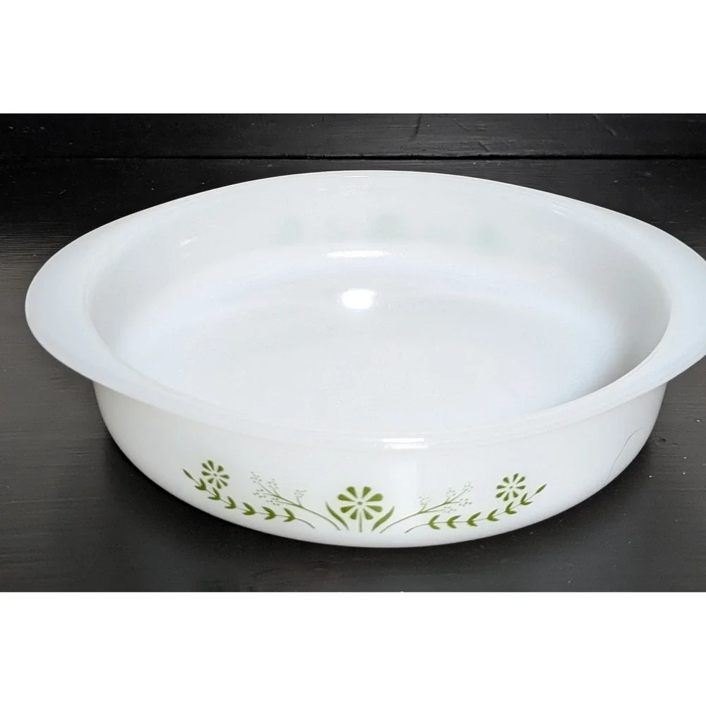VTG Jeannette Glass Co Glasbake Green Daisy‎ Milk Glass Dishes J235 And J2429
